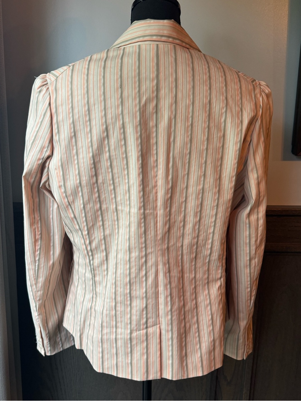 Striped Peach Pink Cotton-Blend Women's Blazer 14 - Picture 4 of 7